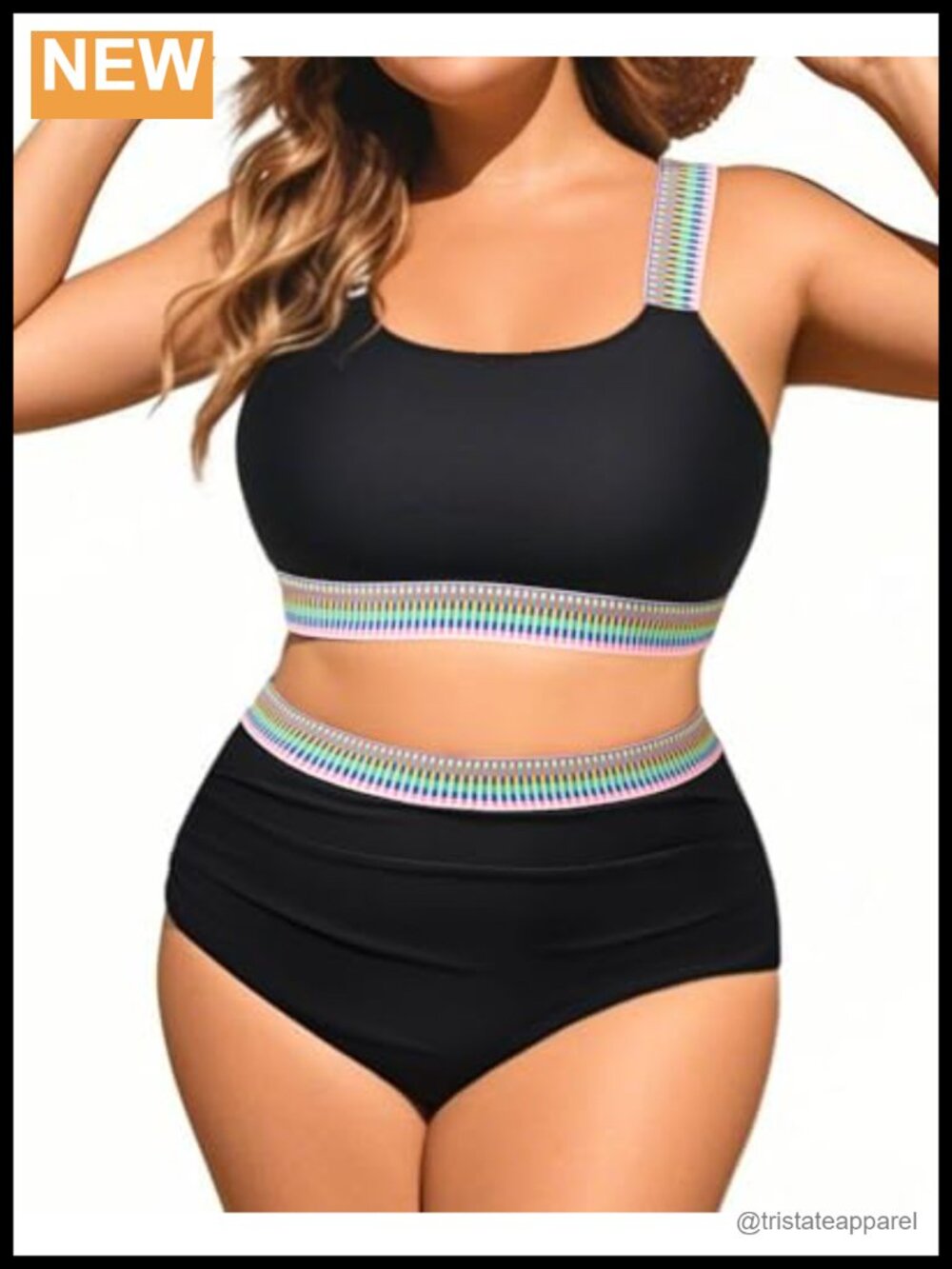 Plus Size High Waisted Bikini Set Nylon Spandex 2 Piece Swimsuit